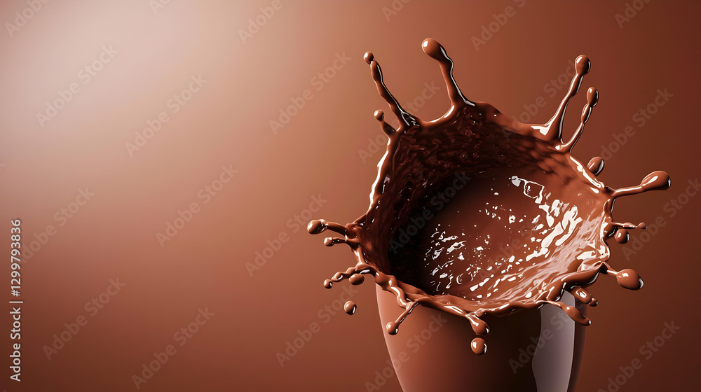 Poster dynamic chocolate splash in brown studio background capturing liquid movement