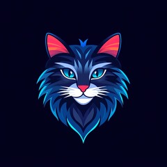 Obraz premium Mystical Neon Cat: A captivating abstract logo design featuring a majestic feline with vibrant, glowing fur.