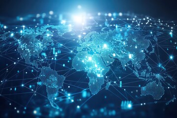 Global network map illuminated with interconnected points and lines