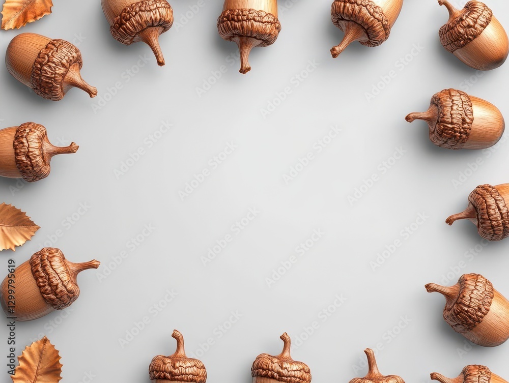 Poster Acorn Frame Autumnal Background Flatlay Image