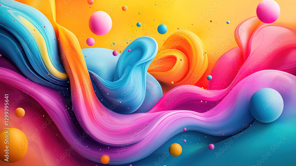Aufkleber explore fun typography blended with flowing forms and spherical elements for artistic backgrounds