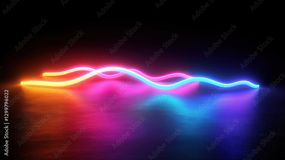 Poster dynamic abstract background with colorful neon wavy lines glowing in the dark for a sleek design