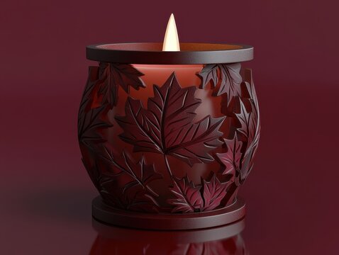 Autumnal Candle with Maple Leaf Design