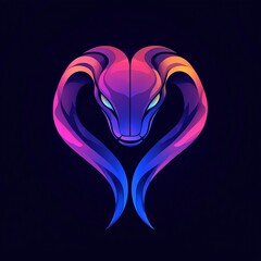 Neon Serpent Head: A vibrant, abstract logo design featuring a stylized snake head with flowing, gradient horns against a dark background.