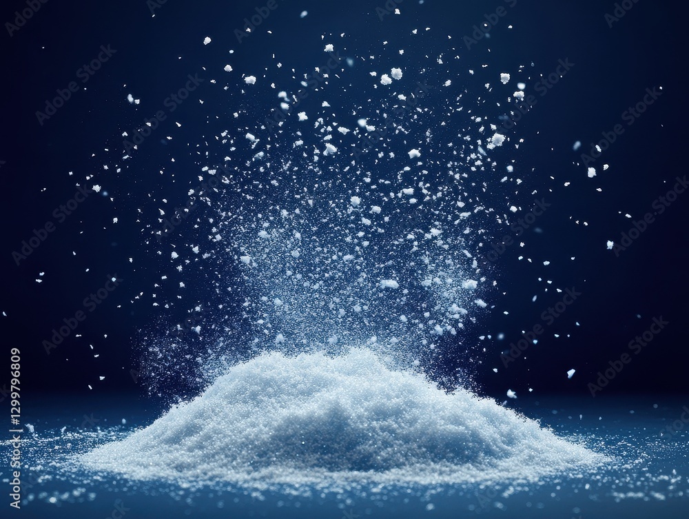 Poster dynamic snow explosion against a dark blue background