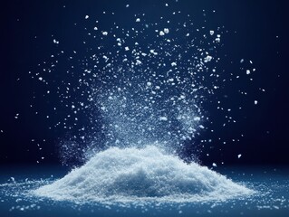 Dynamic Snow Explosion Against a Dark Blue Background