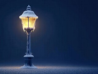 Naklejka premium Enigmatic glowing lamp post in a snowy winter night