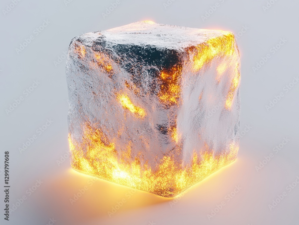 Poster glowing cube with energetic particles abstract background