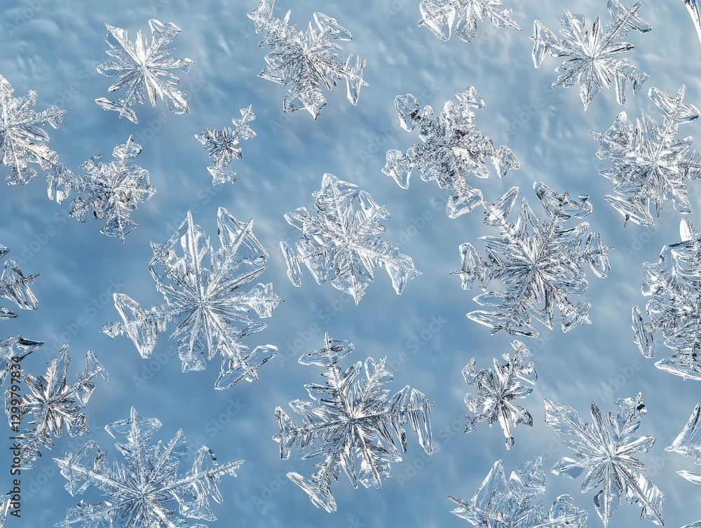 Poster intricate ice crystals on a winter's day: close-up view of delicate snowflakes