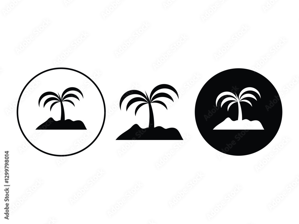 Poster set of editable vector tropical palm tree symbol design illustration isolated on transparent backgro