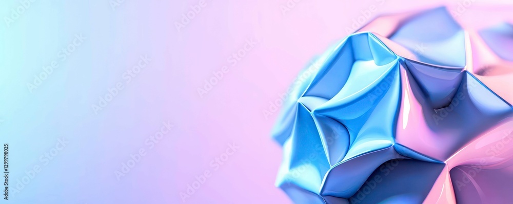 Poster abstract spherical surface with polygonal pattern in pastel colors 3d rendering art