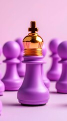 Chess King Figure Leading Pawns Army in a Strategy Game on a Pink Background Displaying Superiority