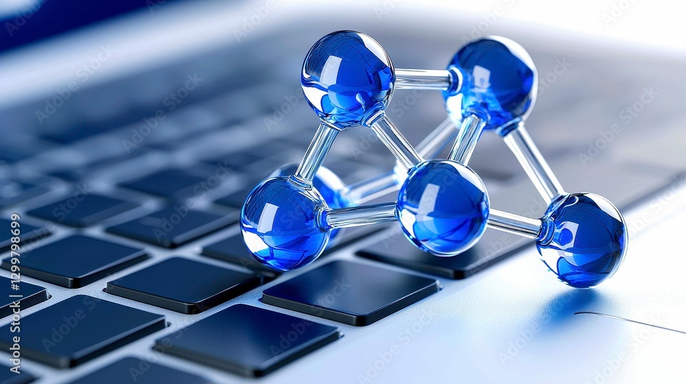 Poster molecular structure on laptop keyboard futuristic science and technology concept innovation