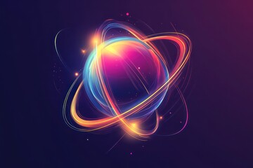 Obraz premium A stylized, colorful line-art icon of an atom, with smooth geometric curves and a bright, futuristic aesthetic.