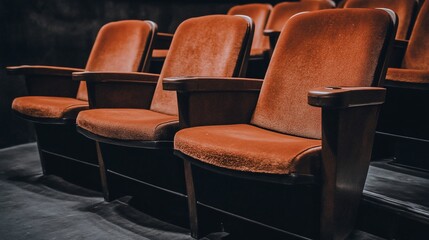 Empty theater seats, auditorium, cinematic, dark, rows,  film, show, entertainment