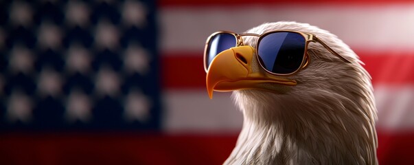 American Bald Eagle Wearing Sunglasses Patriotically