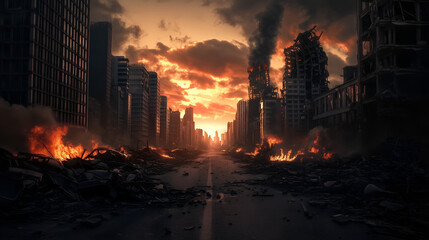 Empty Streets of a Destroyed City, Echoing the Remnants of Civilization