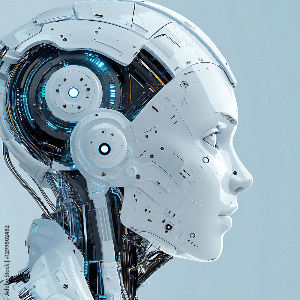 Aufkleber futuristic robotic head digital realm concept art high-tech environment close-up view artificial int