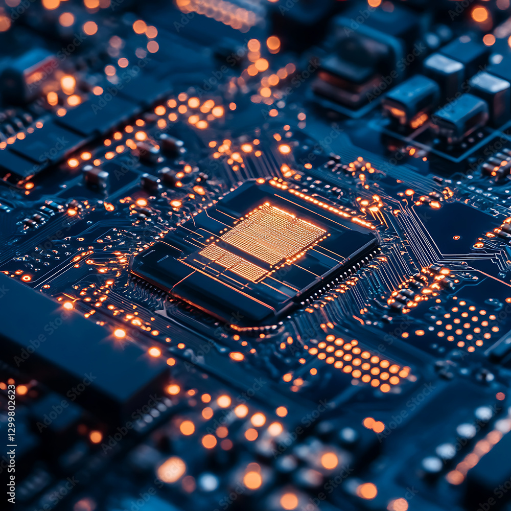 Poster exploring circuit board design innovations technology lab digital art close-up modern concepts