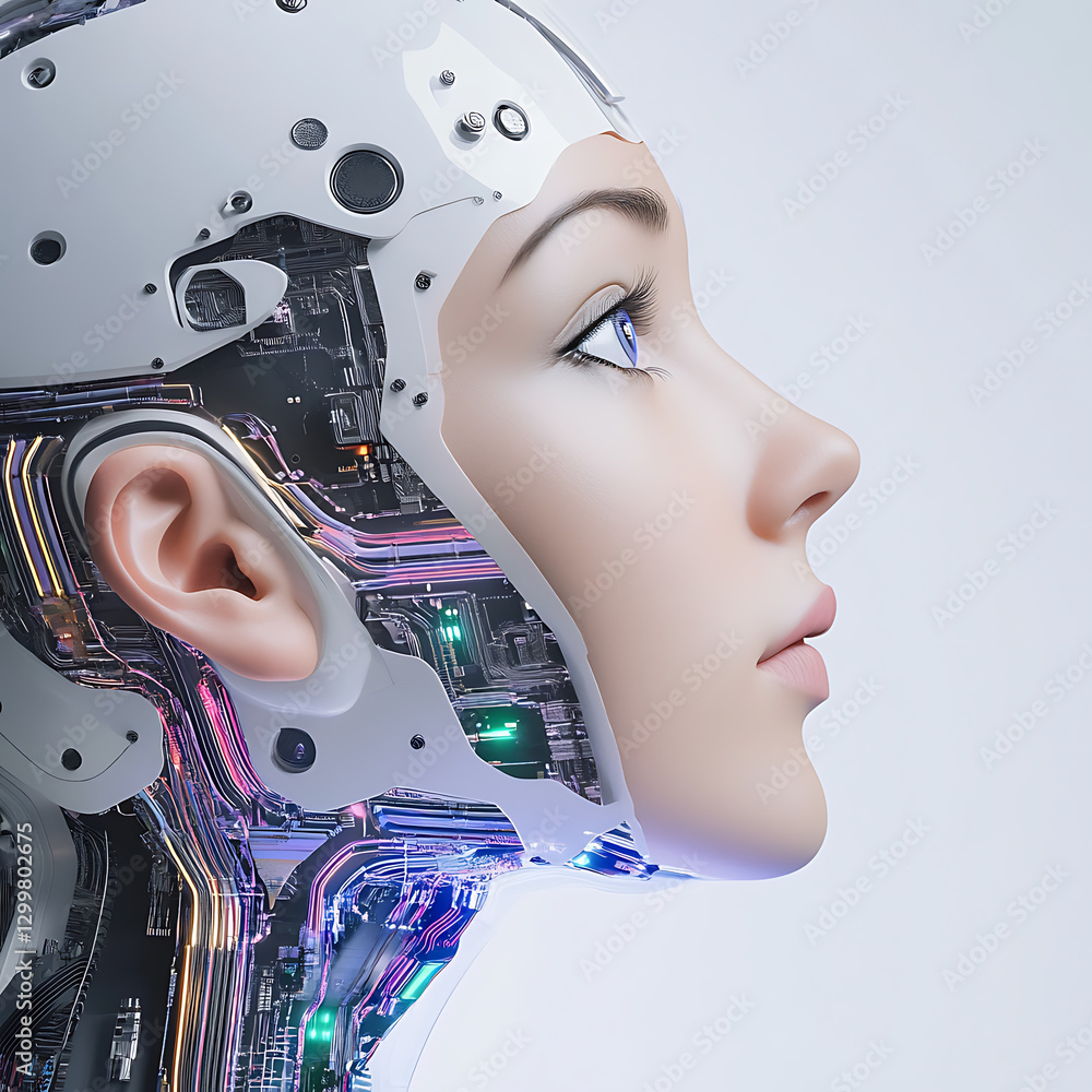 Poster exploring robotics innovation futuristic lab digital art close-up technological advances