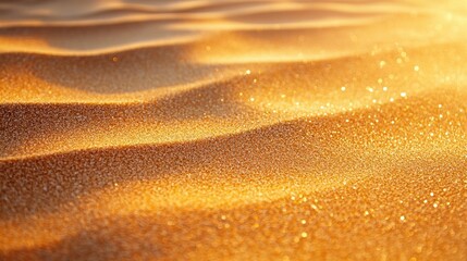 Golden Sand Dunes with Sparkling Texture at Sunset Light Glow
