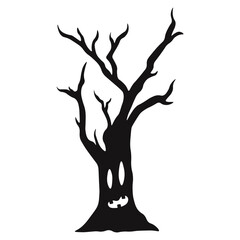 Spooky Halloween Tree Illustration. Isolated on White Background.