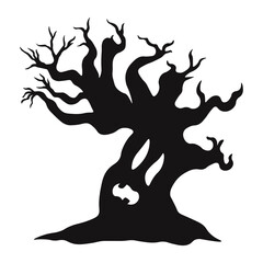 Spooky Halloween Tree Illustration. Isolated on White Background.