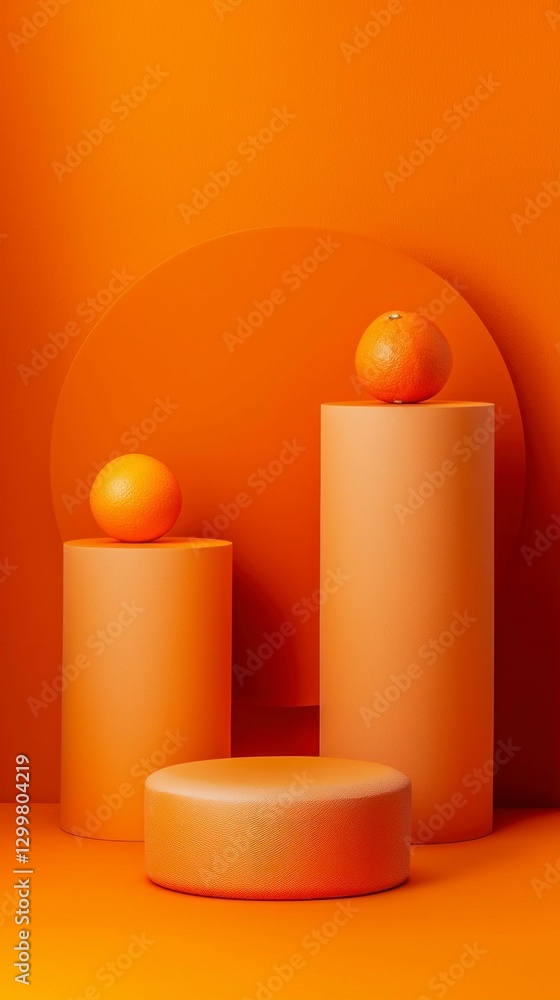 Poster citrus fruits on orange display stands for product presentation in a minimalist setting 3d render