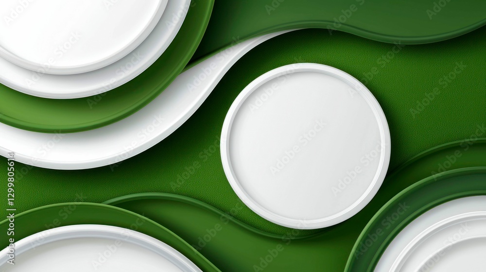 Poster green and white abstract design with circular elements elegant backdrop graphic arrangement