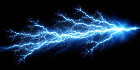 lightning bolt. Lightning flash bolt or thunderbolt. Blue lightning or magic power blast storm. Thunder and lightning isolated on black background
