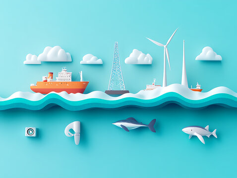 Ocean energy exploration marine environment digital illustration coastal scene creative viewpoint renewable concepts