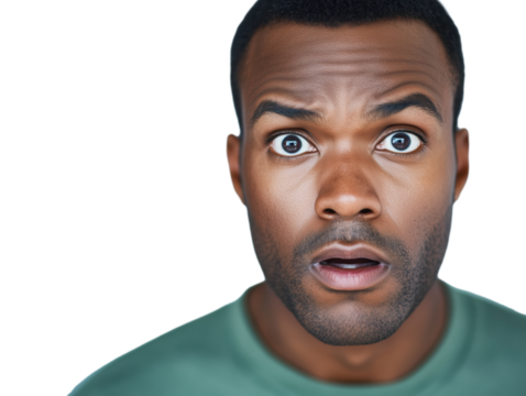 A Captivating Portrait of an African American Man: A Blend of Surprise and Frustration Revealing the Depth of His Emotions and Struggles.