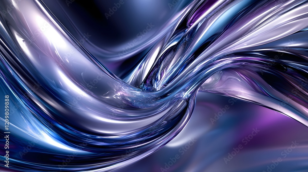 Poster a high-energy abstract design with swirling metallic streaks in silver, chrome, and deep blue, dynam