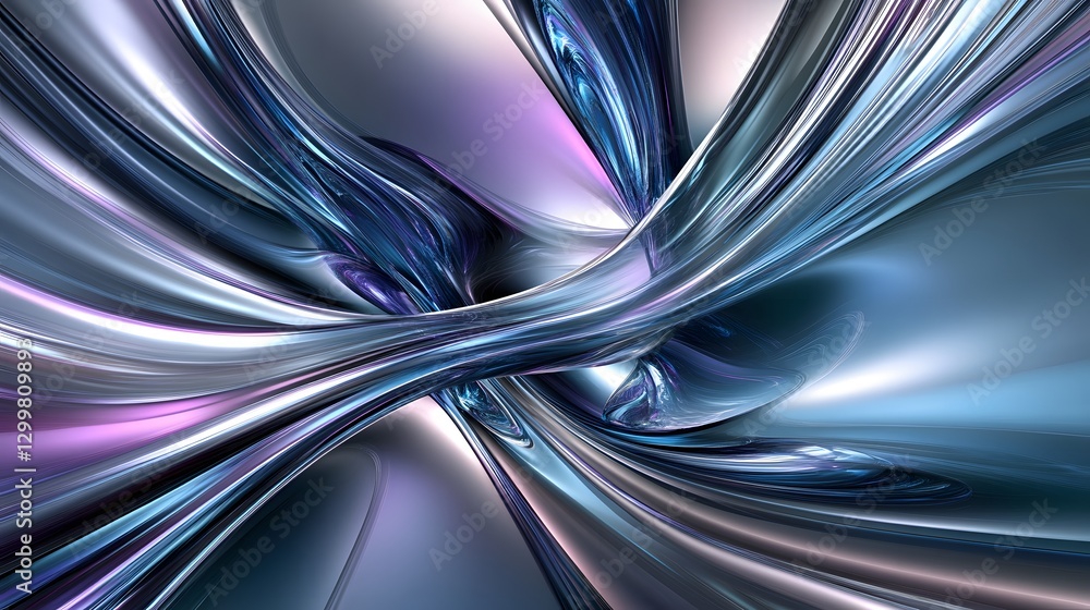 Poster a high-energy abstract design with swirling metallic streaks in silver, chrome, and deep blue, dynam
