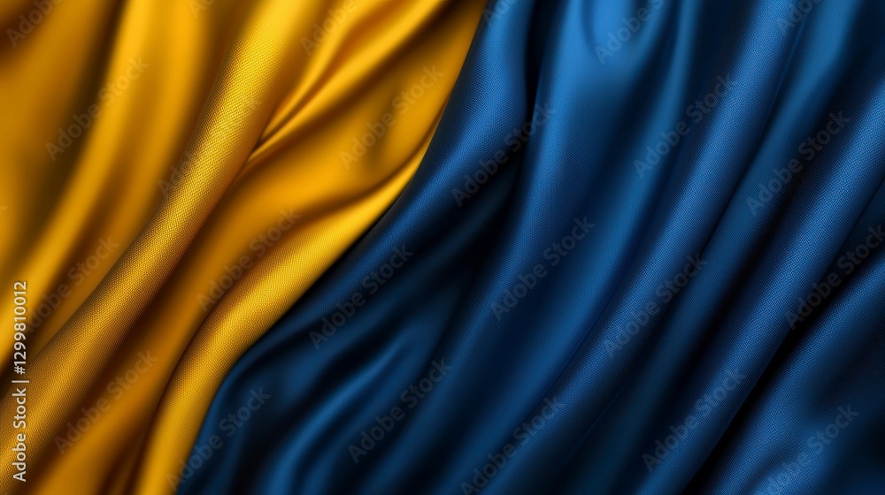 Aufkleber abstract gold and blue fabric drapes waving creating unique forms for textiles and backgrounds