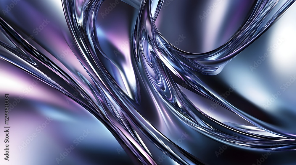 Aufkleber a futuristic abstract background with fluid metallic textures in silver, chrome, and deep blue, acce