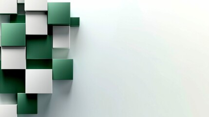 Naklejka premium Dynamic Arrangement of Interlocked White and Green Cubes on a Light Textured Surface