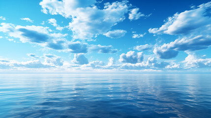 Obraz premium Blue sky over calm sea. Blue sea and sunny sky on horizon over calm water