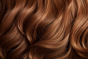 Naklejka premium Hair cascades gracefully in soft waves. Close-up brown hair. Hair texture background
