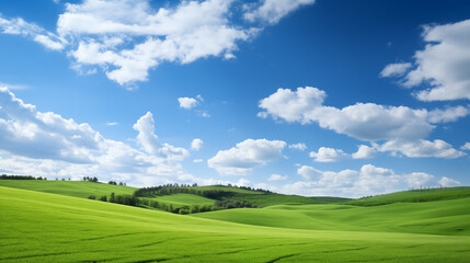 Obraz premium green field and blue sky. field and clouds
