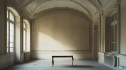 Empty Room with Table and Natural Light in Elegant Architecture