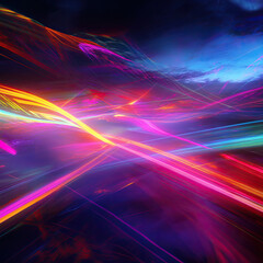 Colorful Abstract Light Trails Across Night Sky