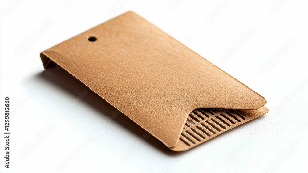 Poster brown felt material envelope with unique hole detail and linear pattern design item presentation
