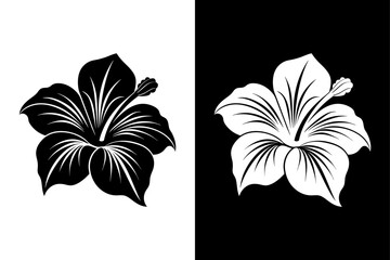 Minimalist Hibiscus Outline. Timeless Black & White Floral Symbol © Nezamur