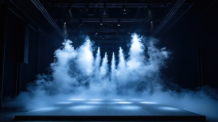 Dramatic Stage with Fog and Bright Lighting for Performance Art