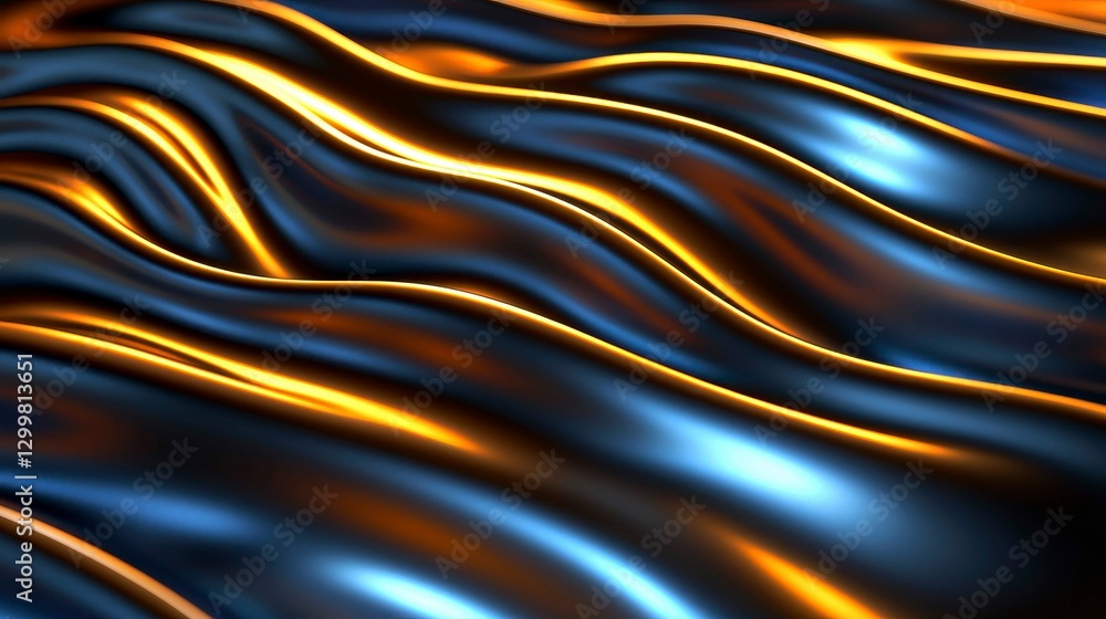 Poster abstract metallic fabric with reflected warm light creates dynamic flowing waves pattern