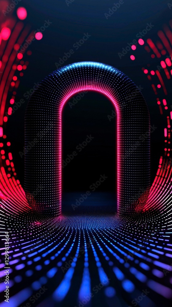 Aufkleber abstract portal structure with glowing red and blue lights futuristic digital gateway design