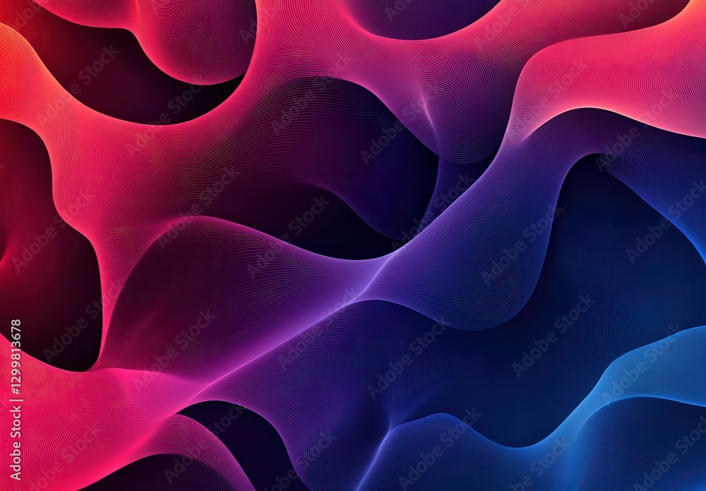 Poster vibrant abstract waves with gradient colors in red, pink, blue and purple tones flowing in a dynamic