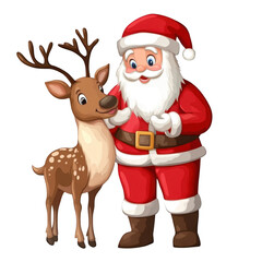 Cheerful Santa Claus with Cartoon Reindeer during Holiday Season
