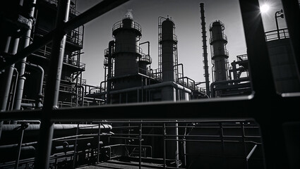 Industrial Landscape A Monochrome View of Refineries